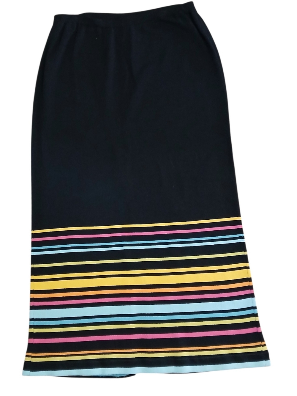 Vintage Double D Ranch Wear Black Knit Maxi Skirt w/ Pastel Stripes Size M
